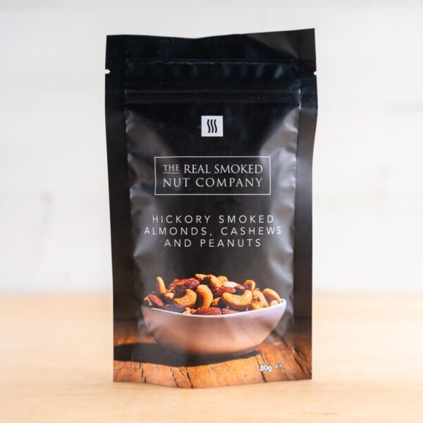 Hickory smoked peanuts, almonds and cashews 80g